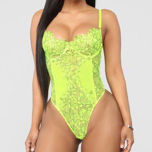 Fashion Nova Contrasting Positions Lime Lace Teddy